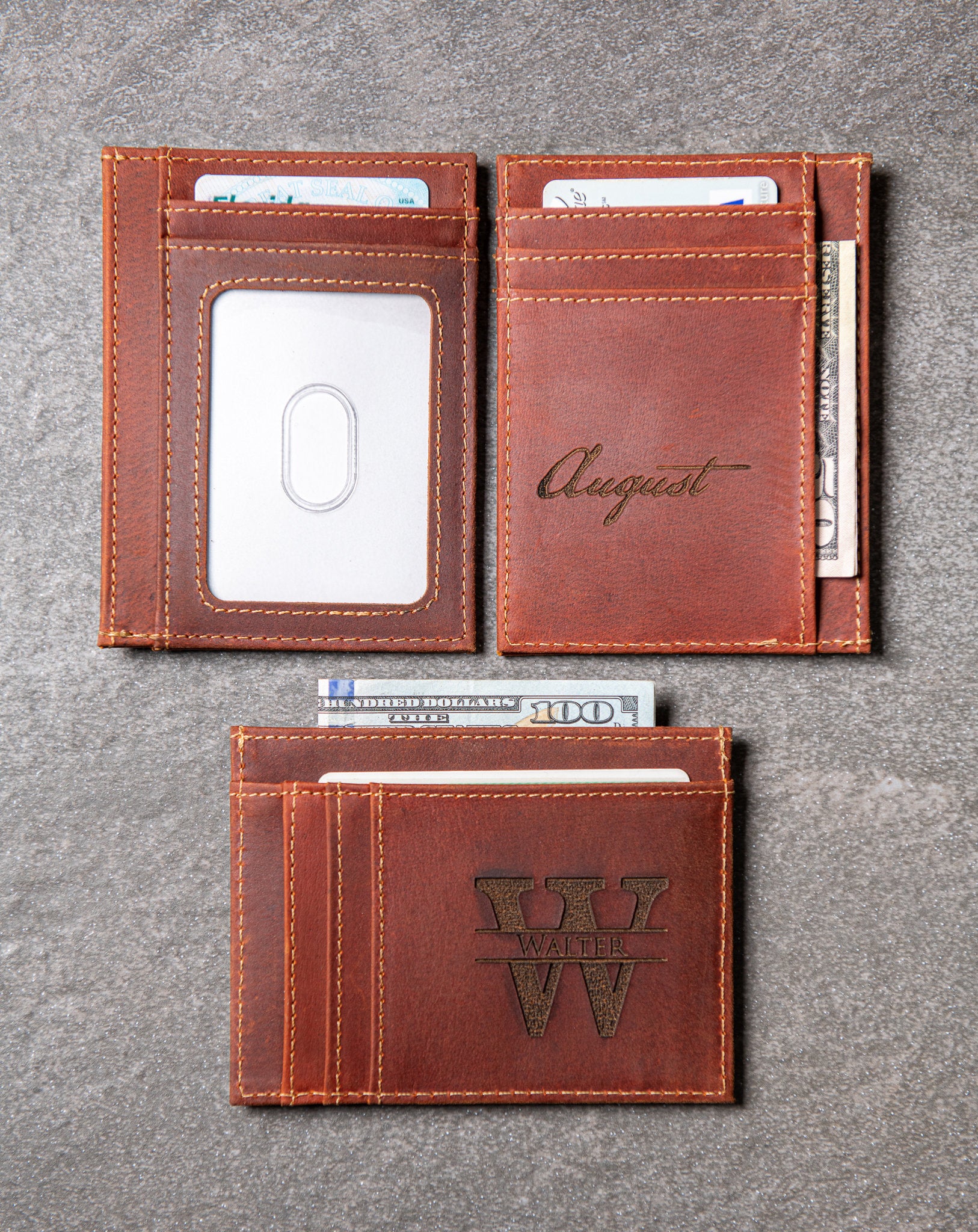 The Ocala Slim Leather Wallet Personalized With ID Window
