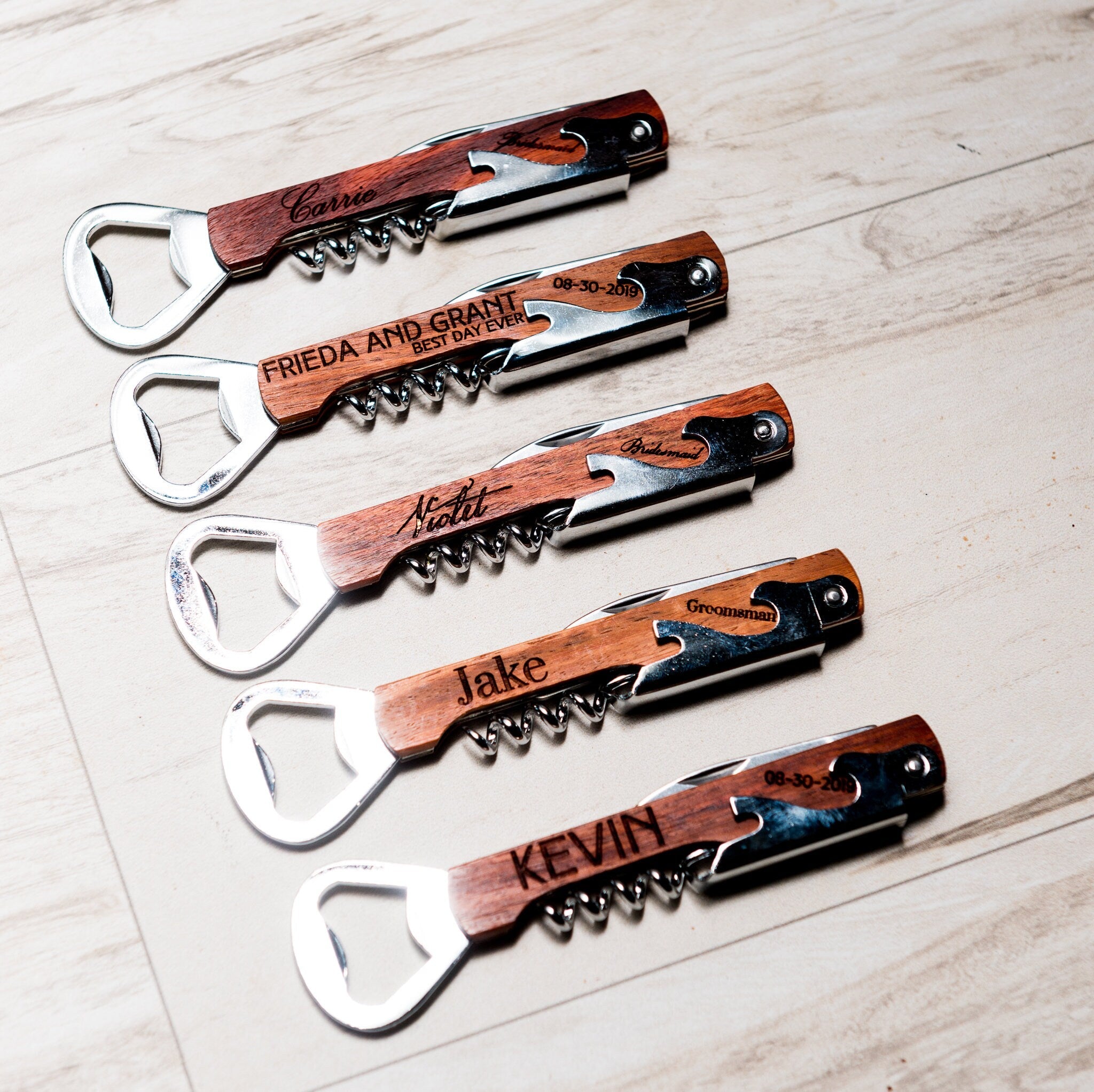 Personalized Engraved Corkscrews - Dark or White Oak