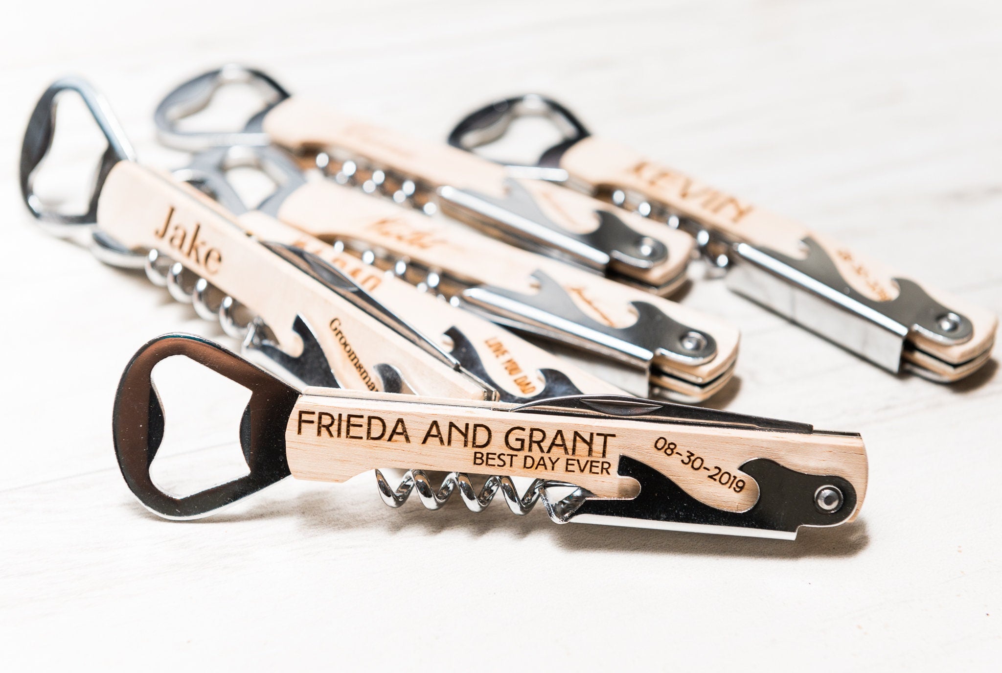 Personalized Engraved Corkscrews - Dark or White Oak