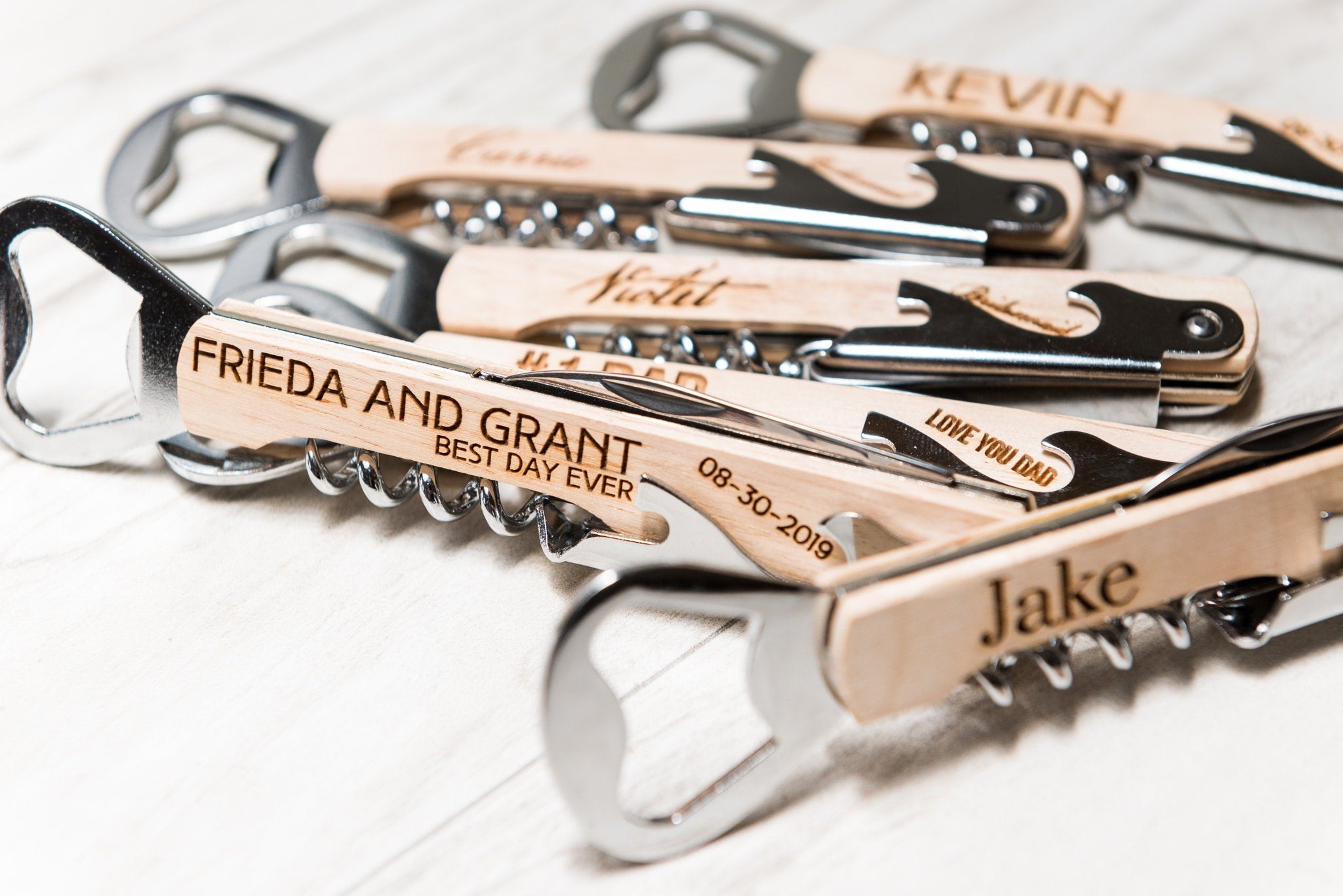 Personalized Engraved Corkscrews - Dark or White Oak