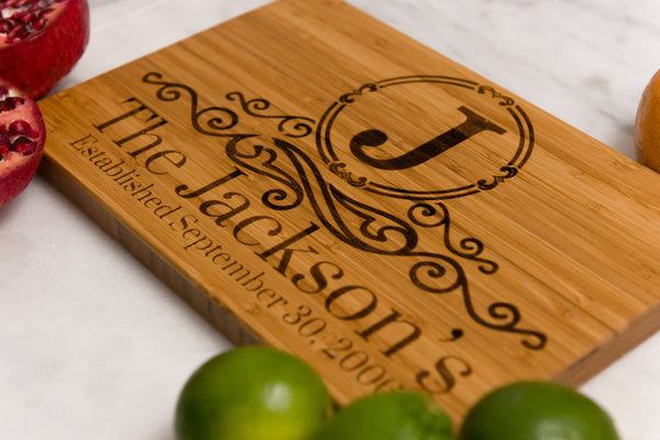 Family Name Monogrammed Bamboo Cutting Board with engravings