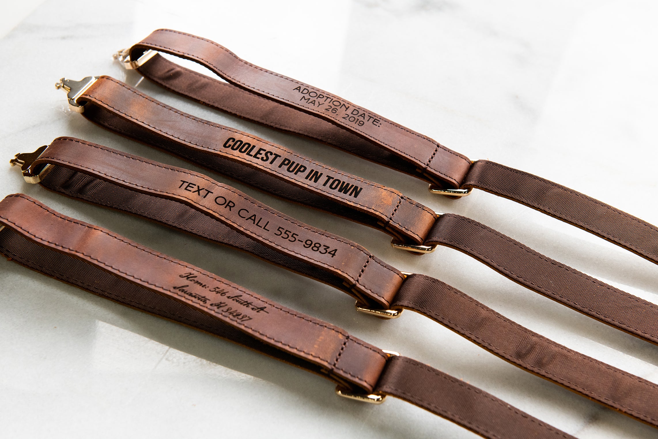 Personalized Distressed Leather and Kevlar Dog Collar and Leash Set