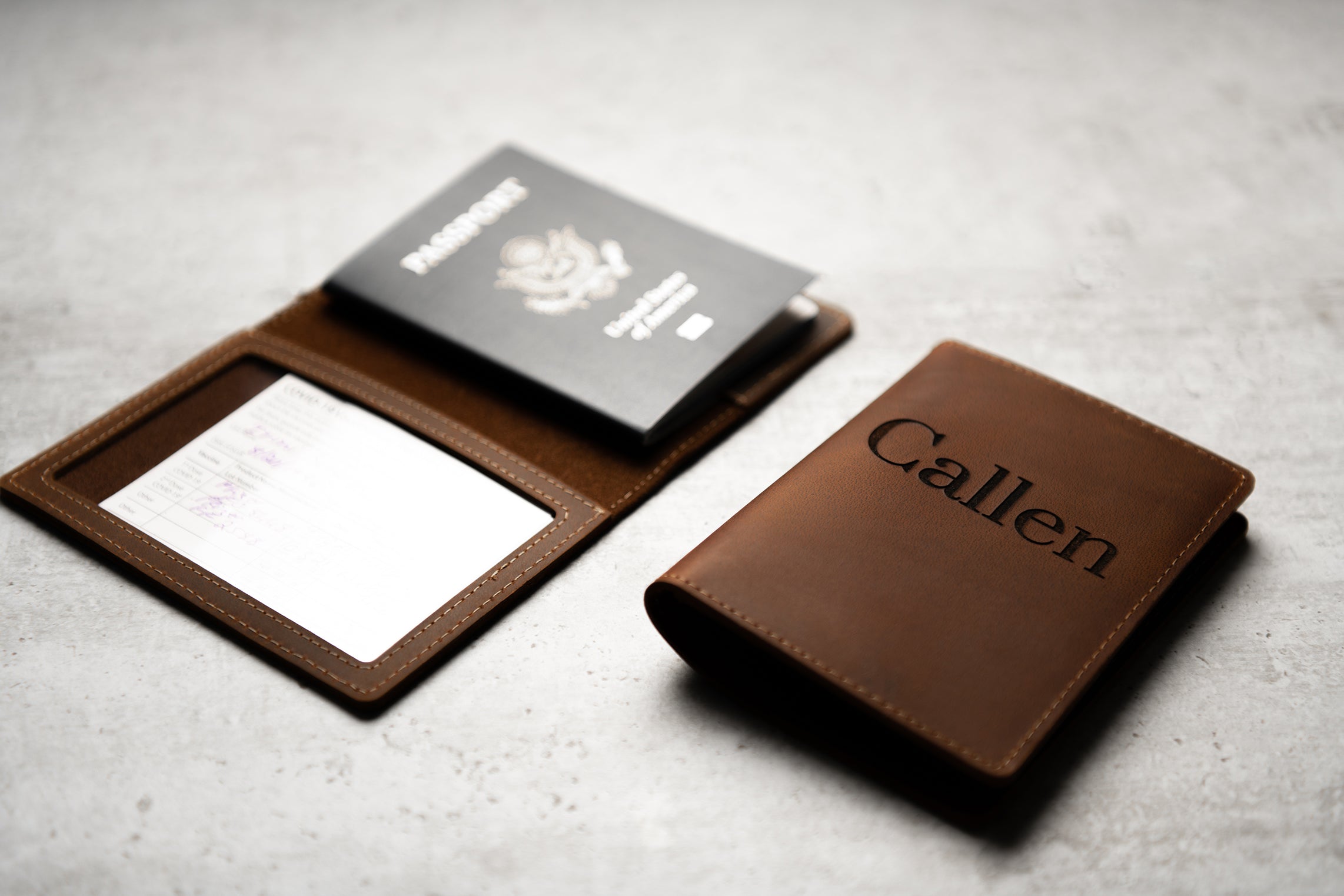 Vaccine Card Personalized Leather Passport Cover Holder with Window