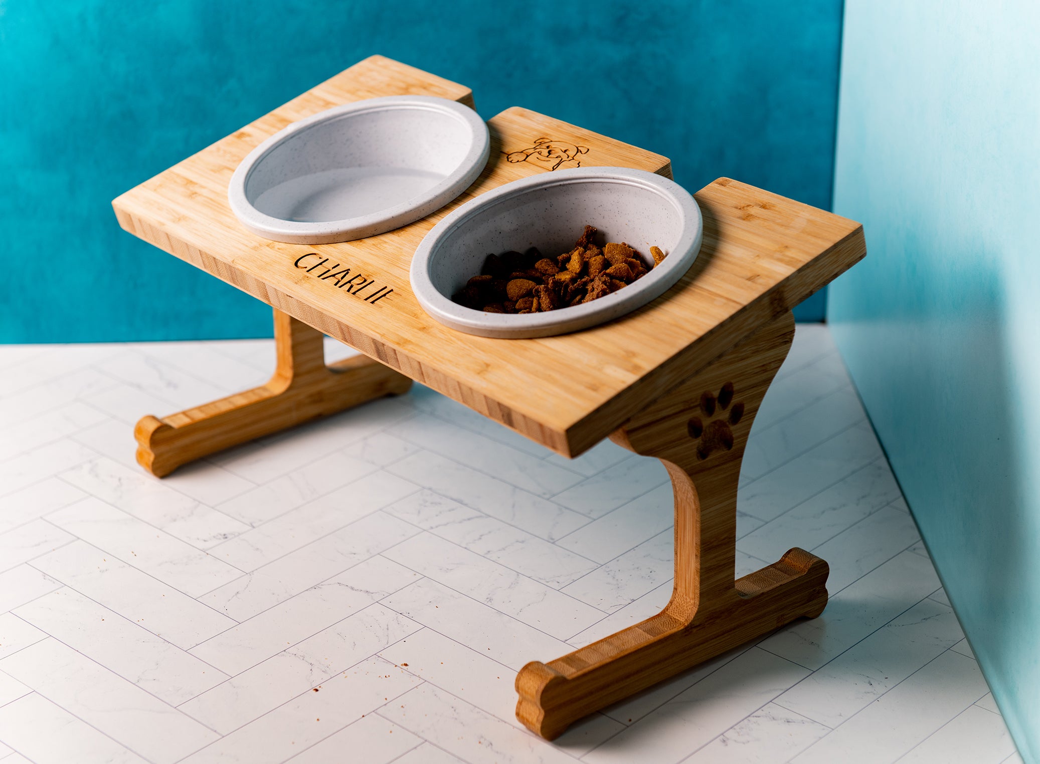 Personalized Wood Pet Bowl Stands