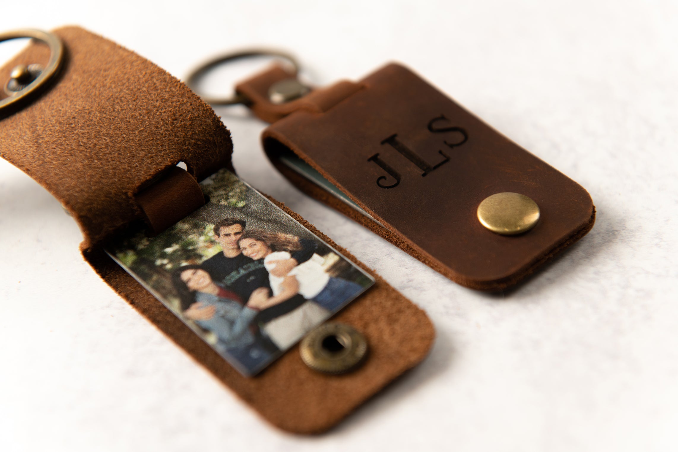 Brown Monogram Leather Keychain - Small Print