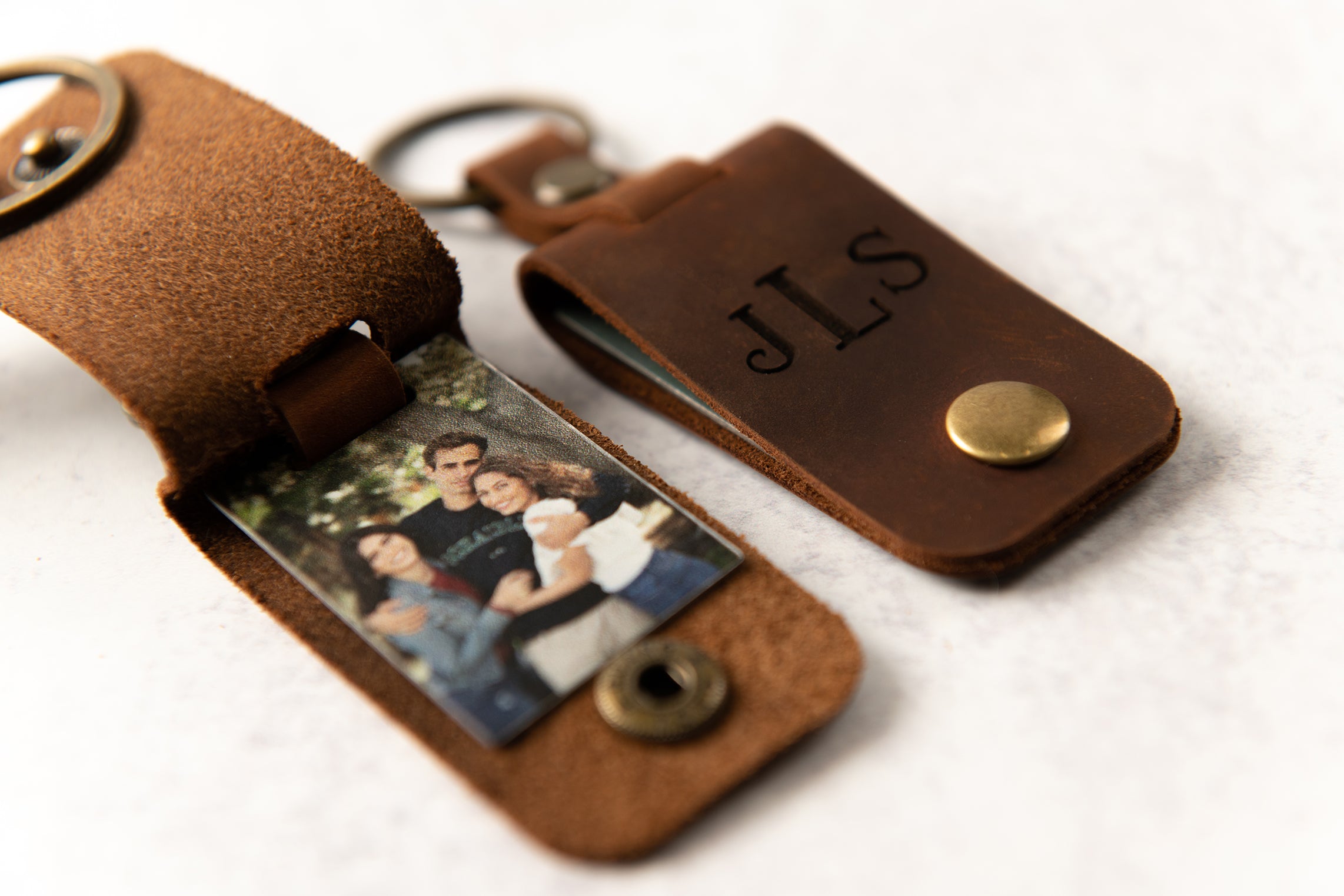 Personalized Photo Metal Tag Leather Keychain