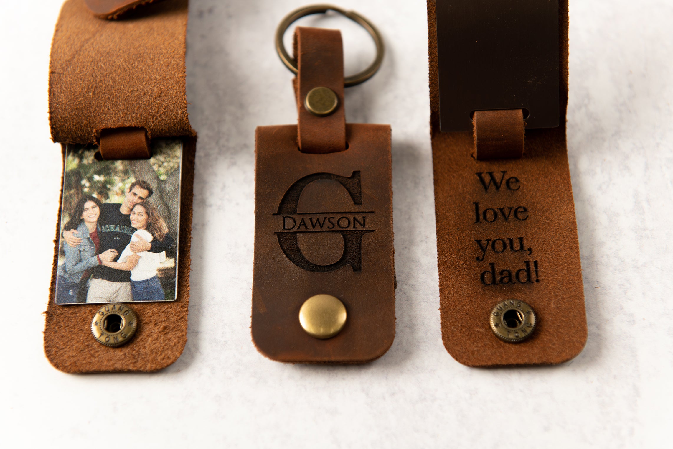 Personalized Photo Metal Tag Leather Keychain