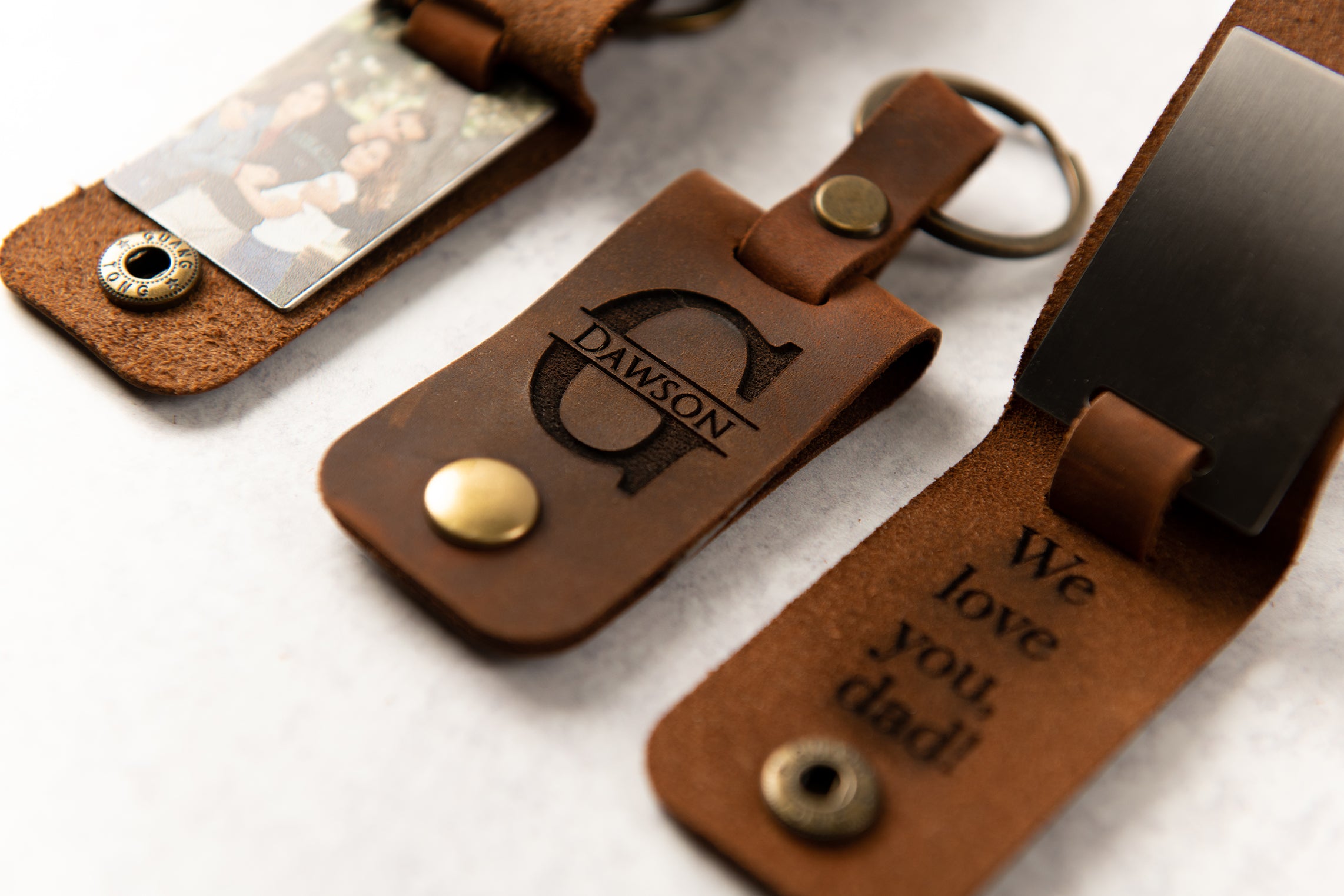Personalized Photo Metal Tag Leather Keychain