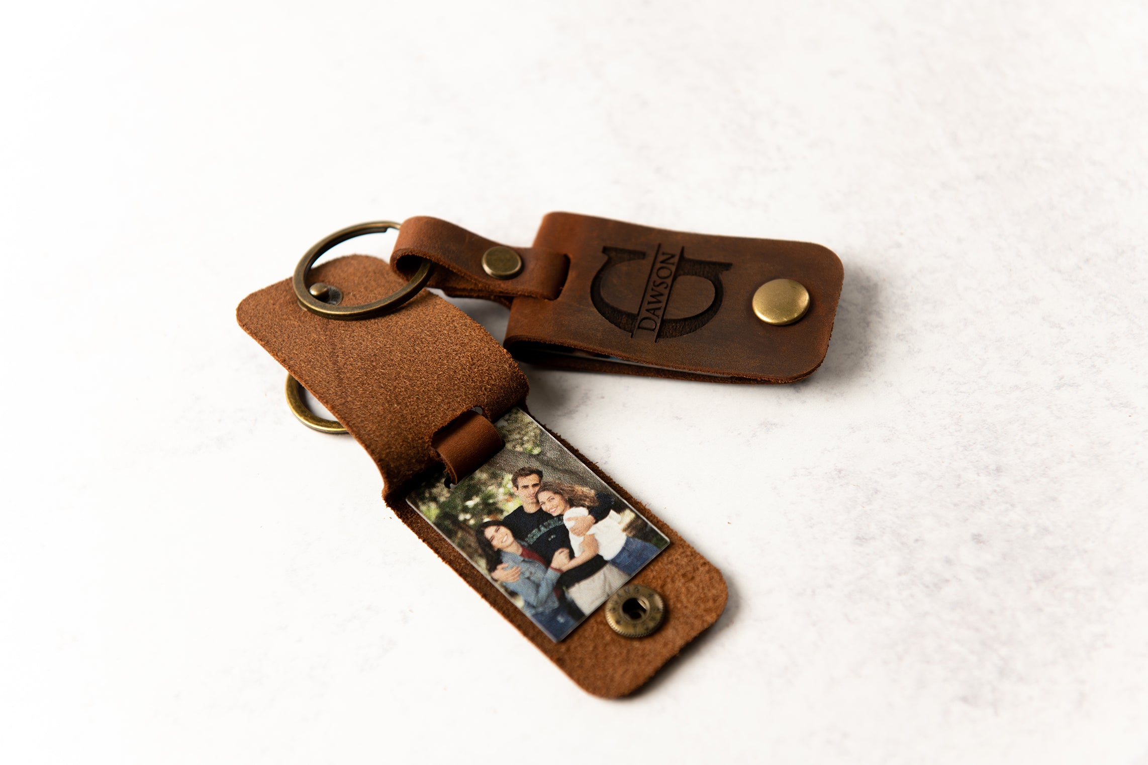 Personalized Photo Metal Tag Leather Keychain