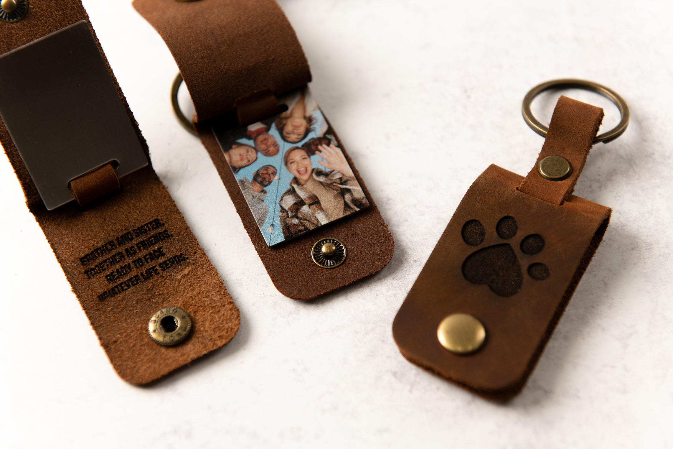Personalized Photo Metal Tag Leather Keychain