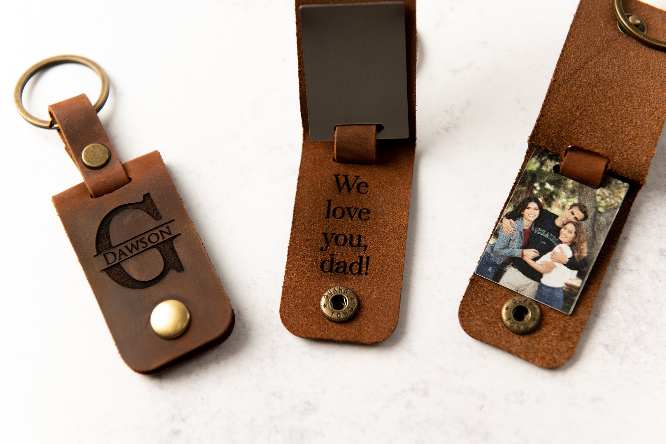 Personalized Photo Metal Tag Leather Keychain