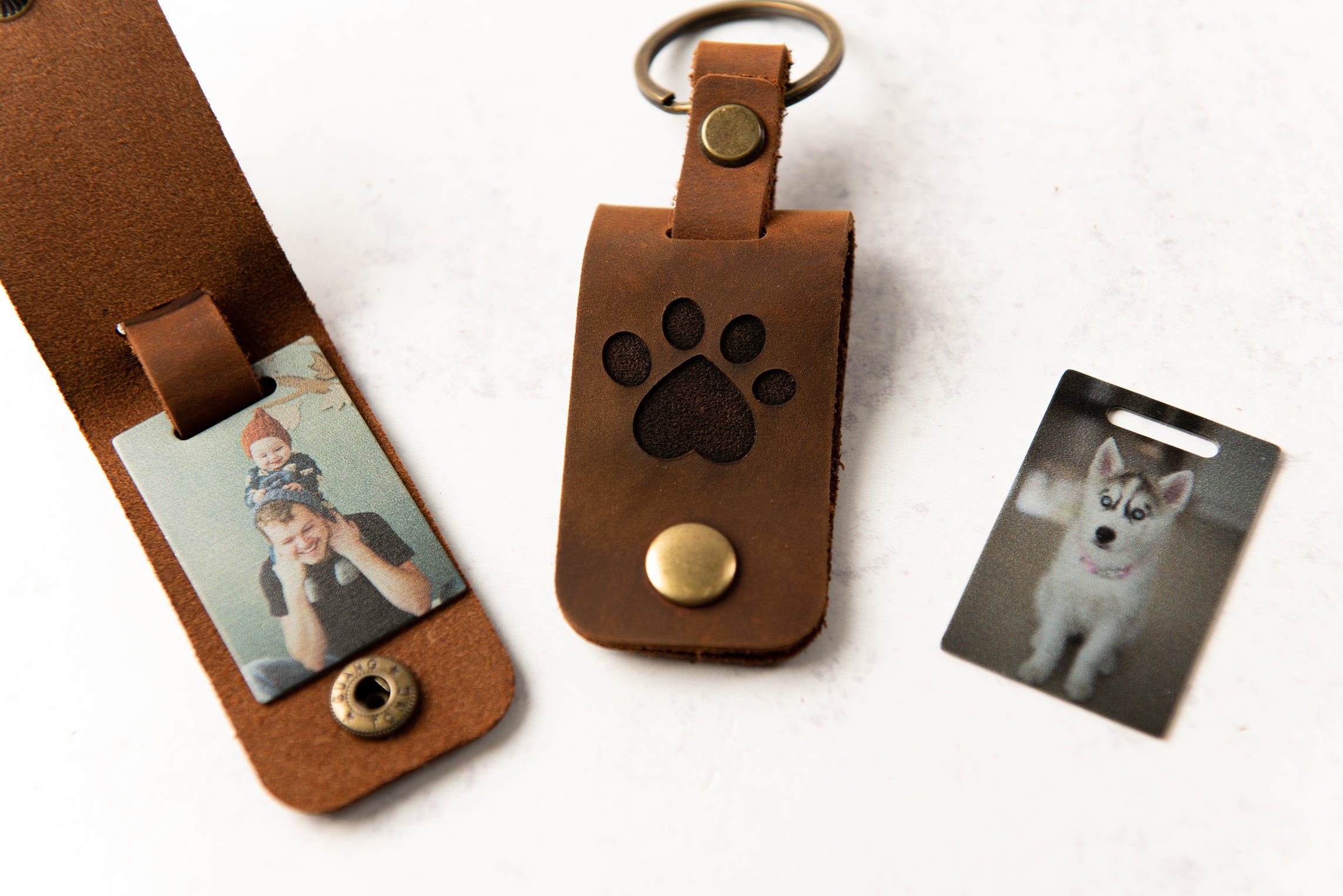 Personalized Photo Metal Tag Leather Keychain