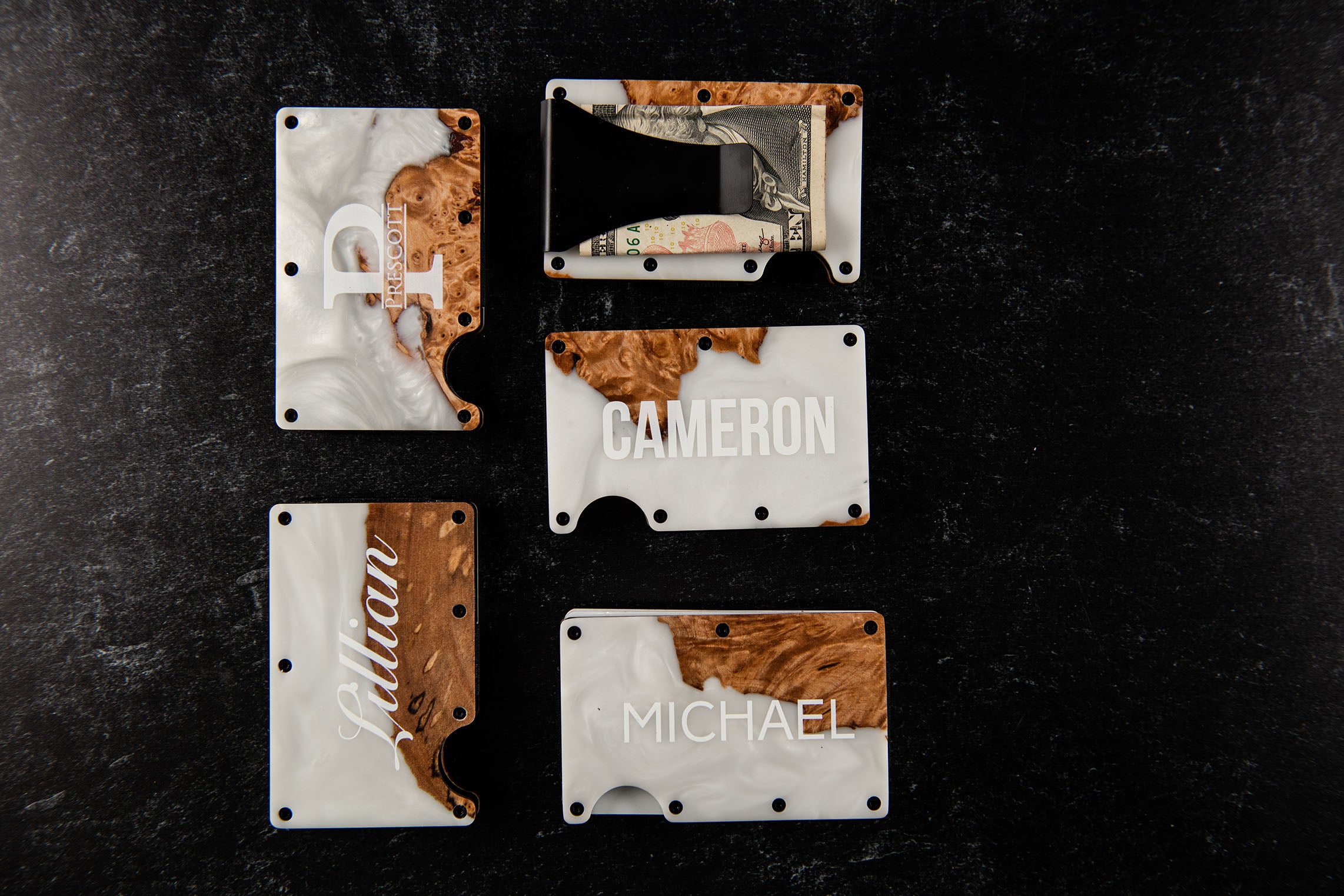 Personalized Resin and Wood Money Clip - 2 Colors