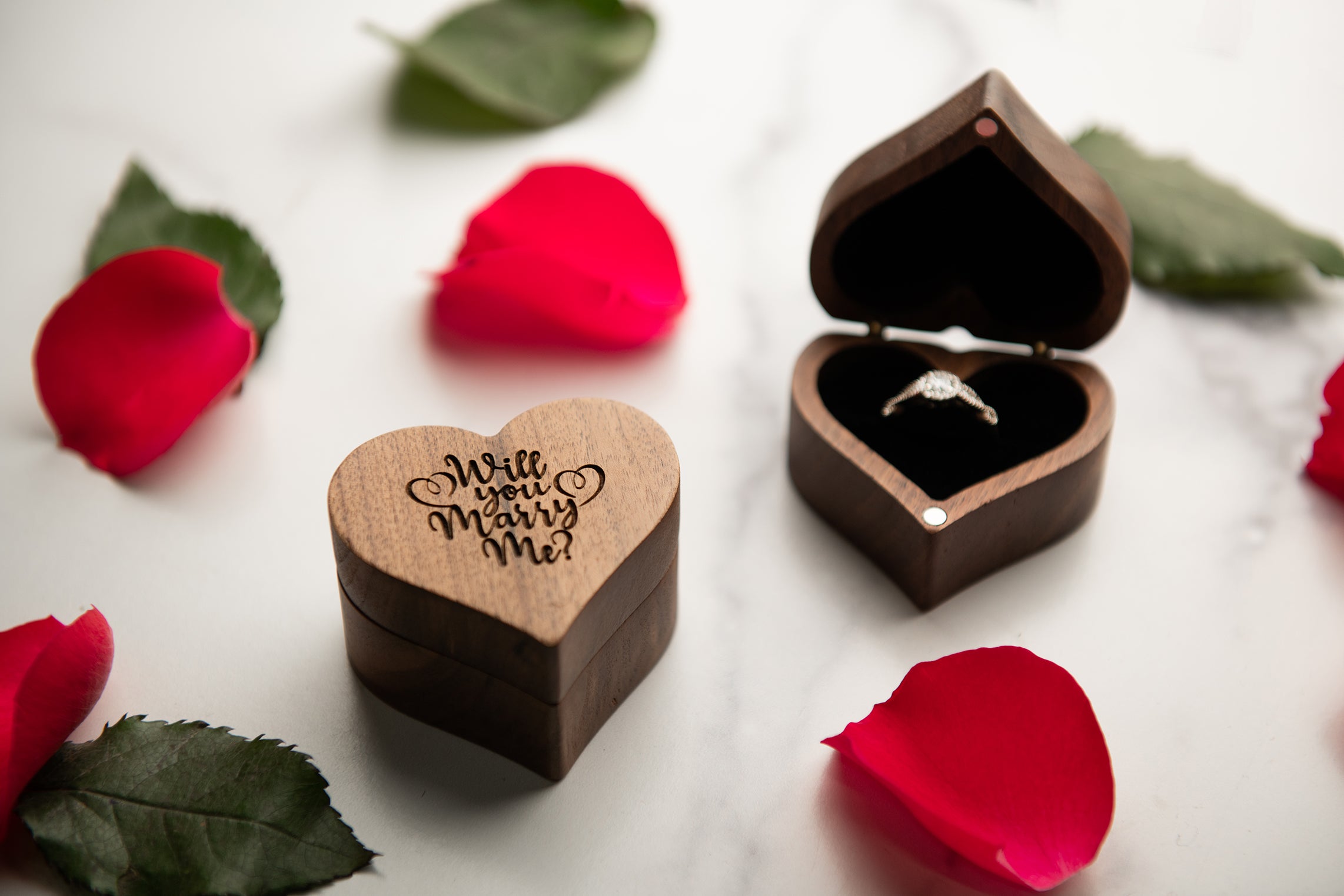 Personalized Wood Ring Box, Engraved for Proposal Wedding and Bride - 3 Styles Available