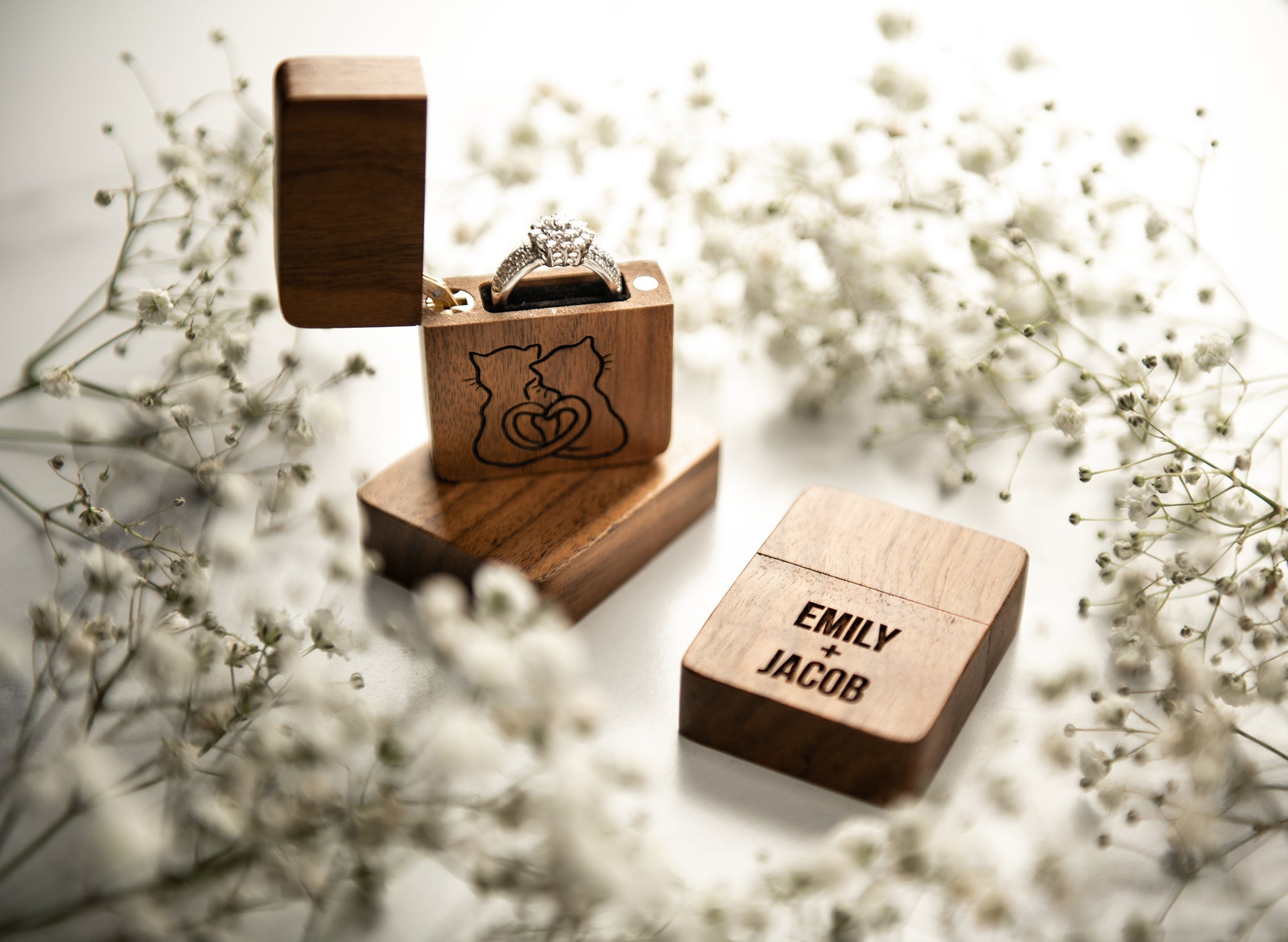 Personalized Wood Ring Box, Engraved for Proposal Wedding and Bride - 3 Styles Available