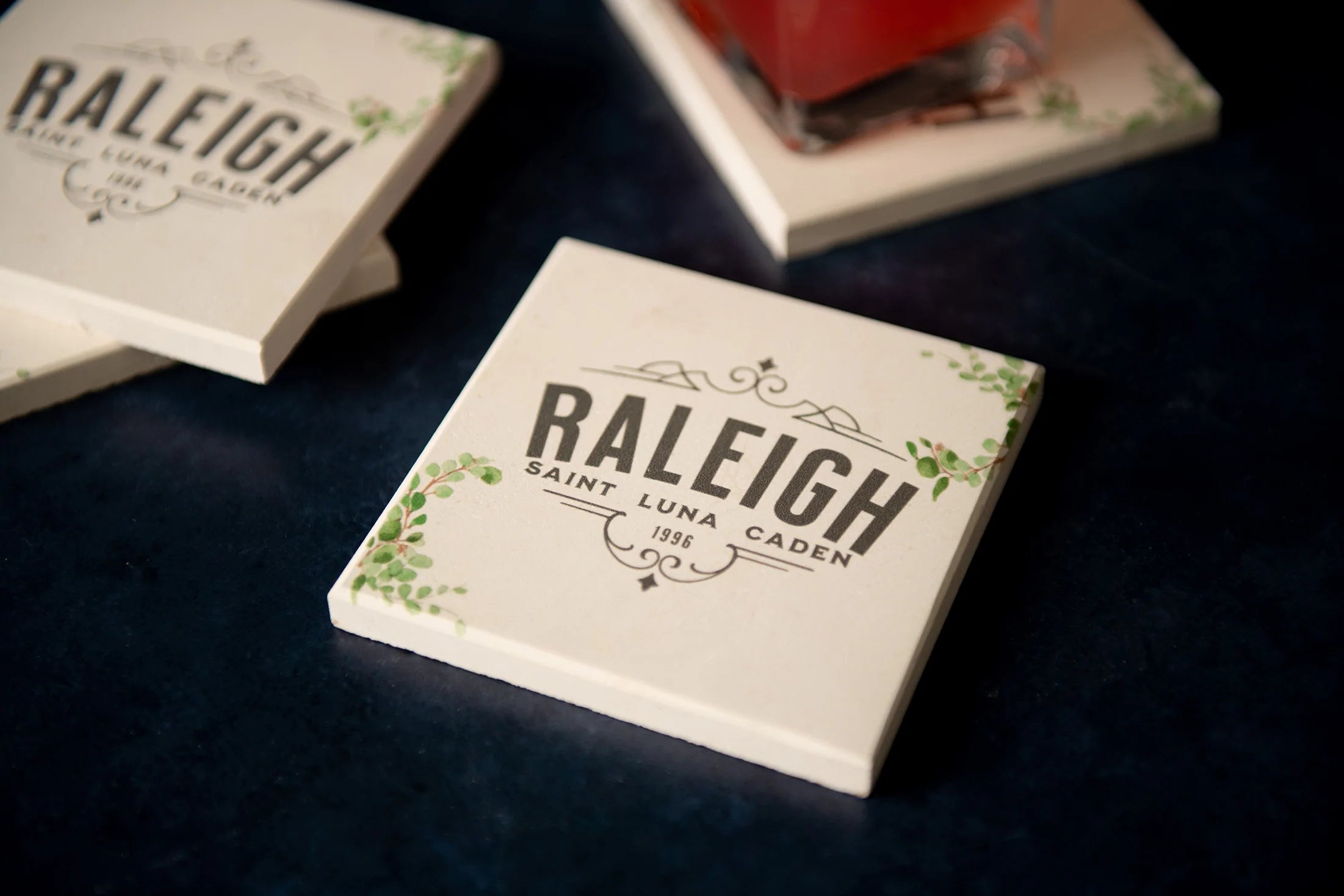 Personalized Limestone Coasters | Printed Floral and Vine Artwork