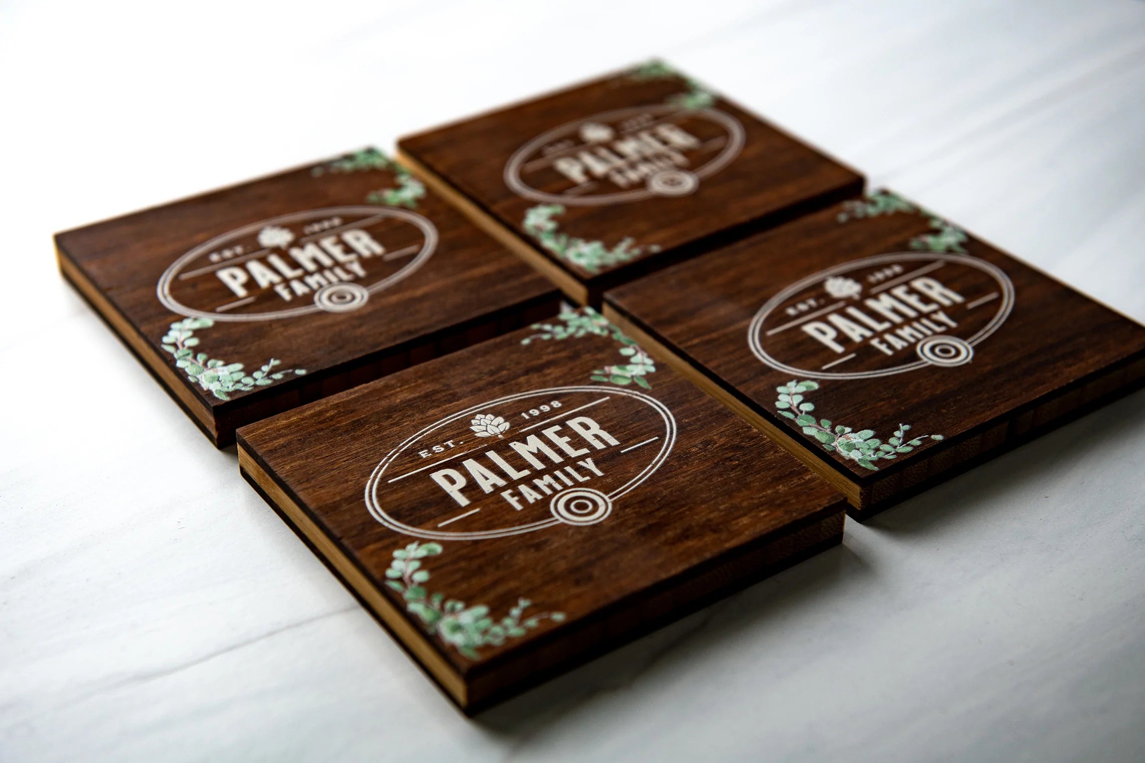 Personalized Wood Coasters | Floral Vine Artwork Print