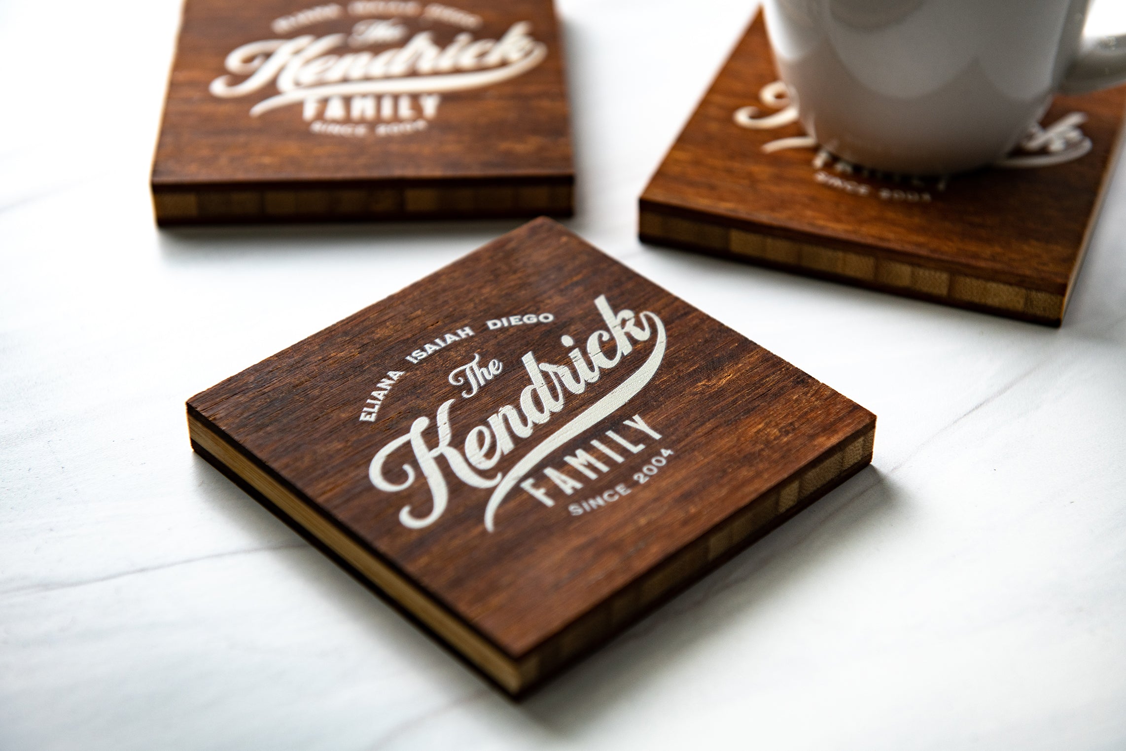 Personalized Wood Coasters | Floral Vine Artwork Print
