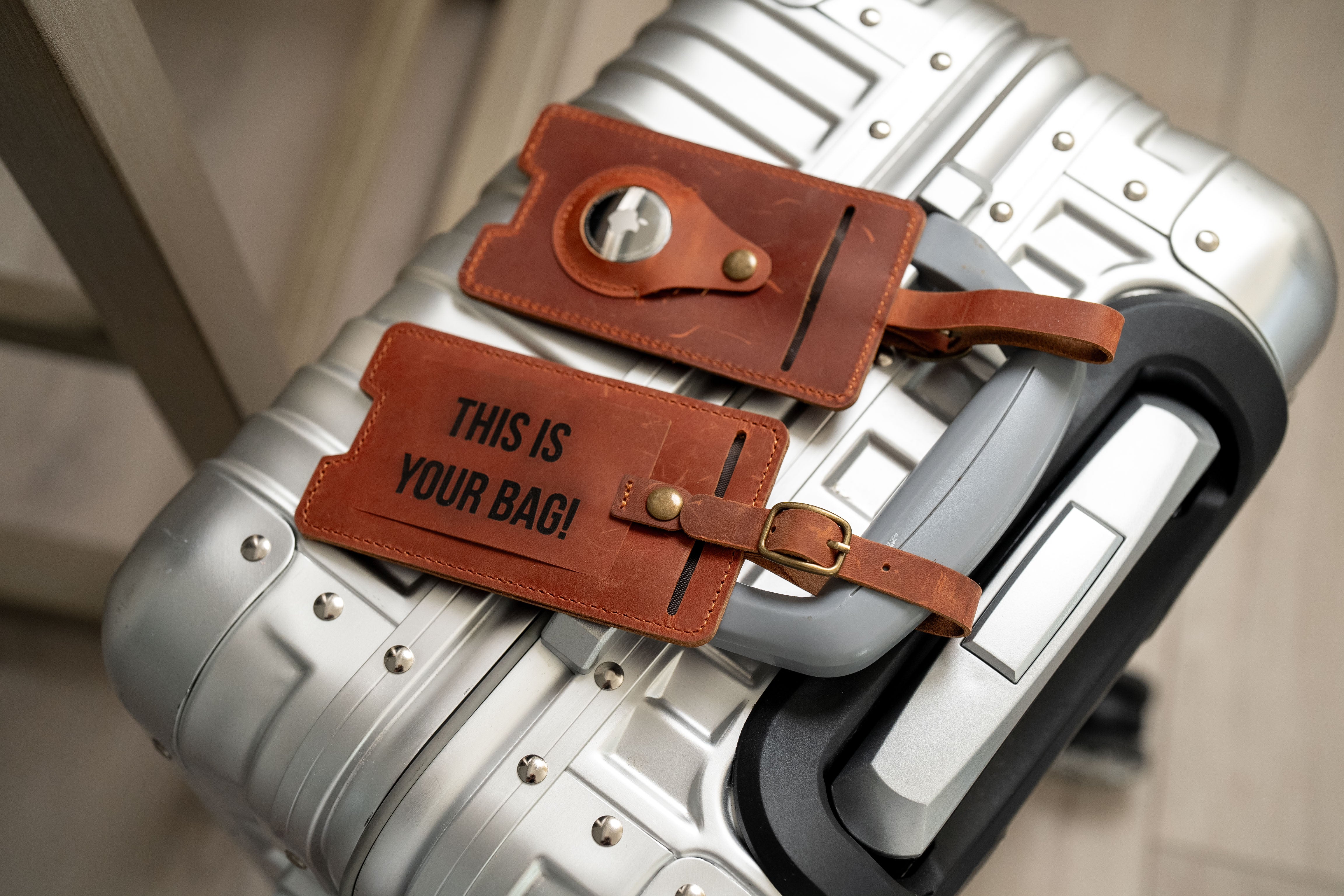 Personalized Leather AirTag Luggage Tag