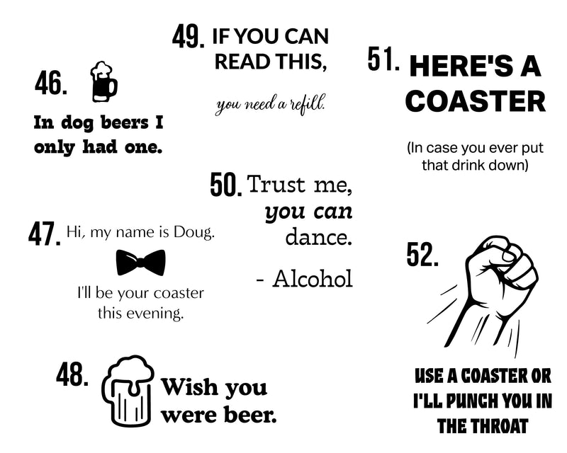 Funny Personalized Limestone Coasters - 52 Phrase Options