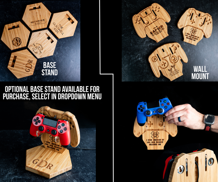 Personalized Controller Shaped Wall Mount for Gaming and Gamers - Optional Base Stand Available