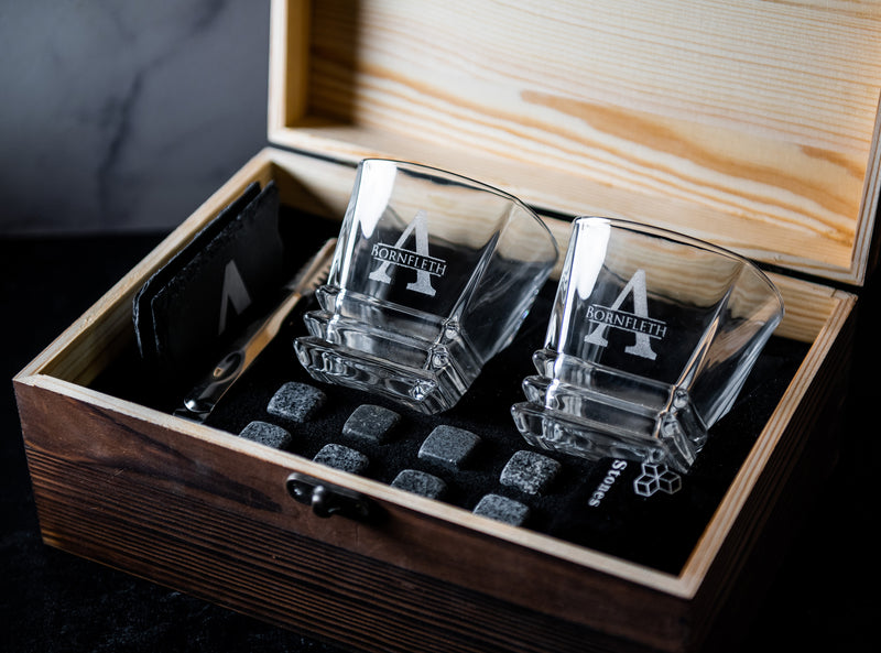 Whiskey Glasses And Football Chilling Stones Gift Set