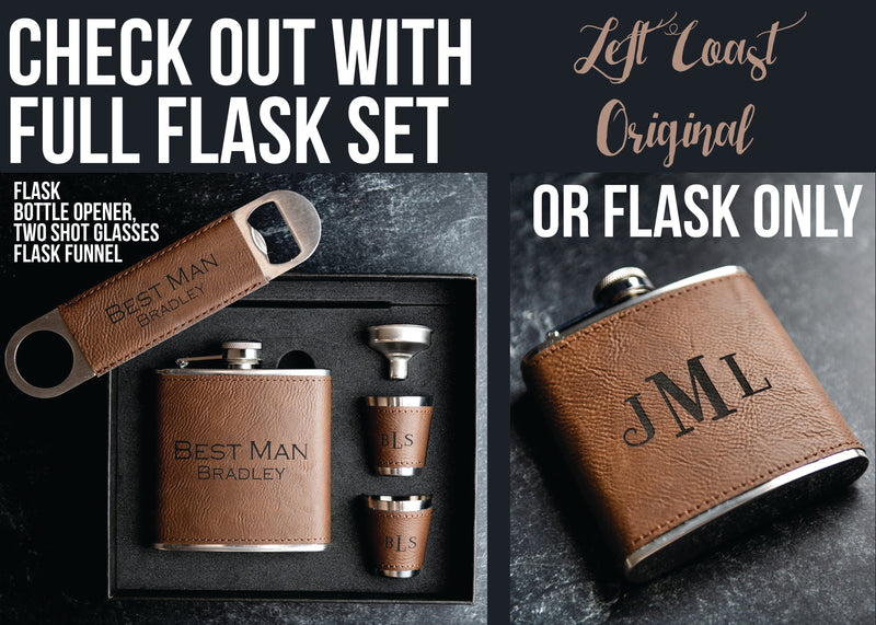 Personalized Flask Set With Shot Glasses, Bottle Opener, and Funnel - Vegan Leather