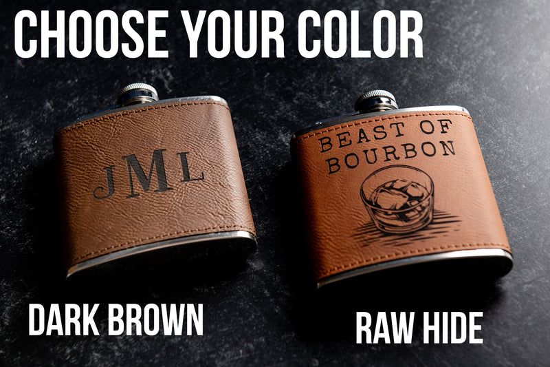 Personalized Flask Set With Shot Glasses, Bottle Opener, and Funnel - Vegan Leather