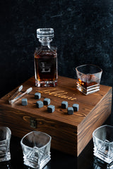 Personalized Engraved Decanter Full Set with Wood Box, Glasses, and Whiskey Stones