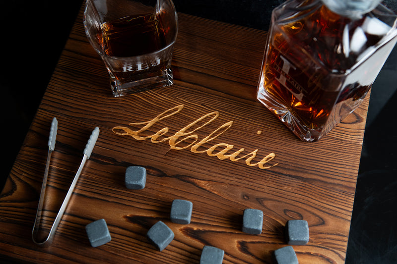 Personalized Engraved Decanter Full Set with Wood Box, Glasses, and Whiskey Stones