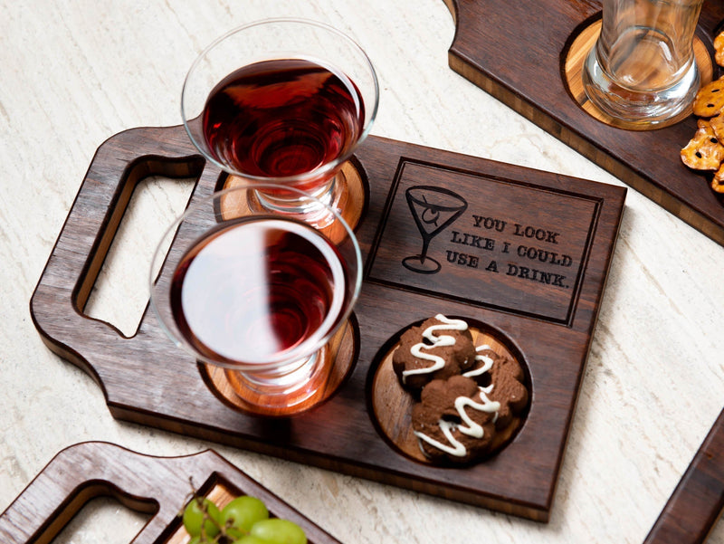Funny Custom Engraved Charcuterie Board & Wine Tray - 45 Phrase Options