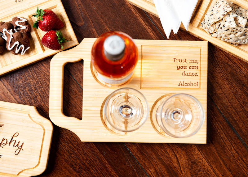 Funny Custom Engraved Charcuterie Board & Wine Tray - 45 Phrase Options