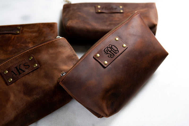 The Alafia Personalized Distressed Leather Toiletry Bag