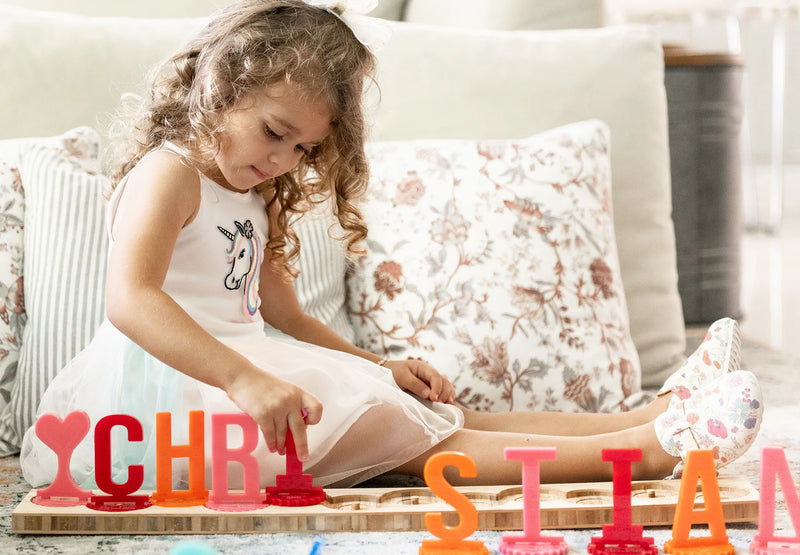 Personalized Sprocket Name Puzzle Acrylic and Wooden Toy Display | BusyWorx©