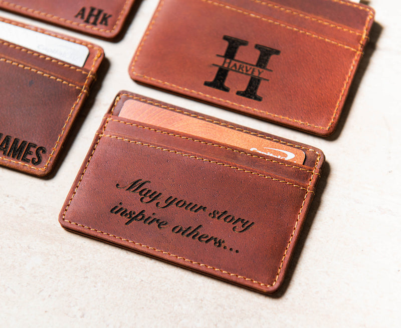 Engraved Slim Wallet / Full-grain Leather Card Holder / 