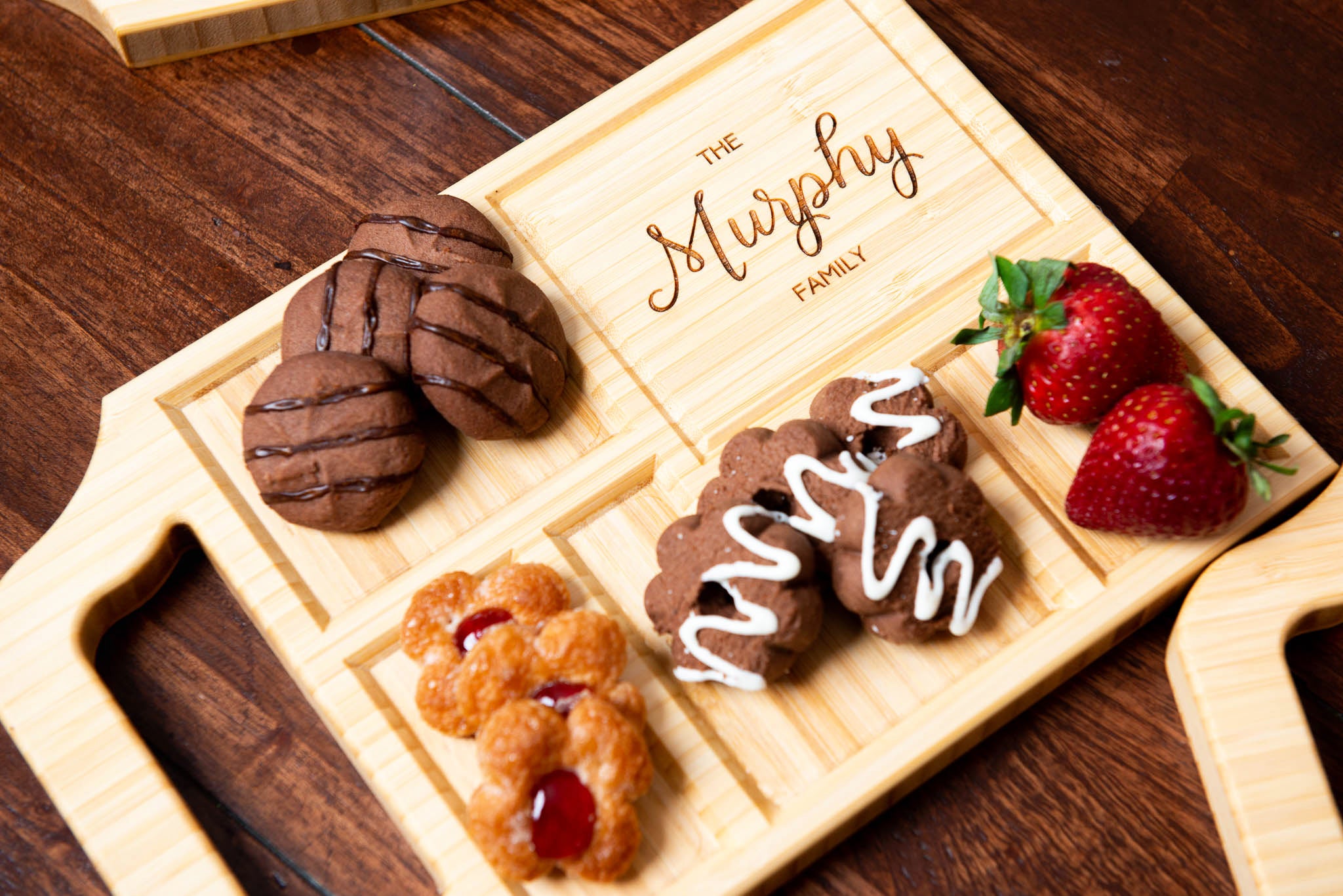 A custom charcuterie board with a variety of snacks