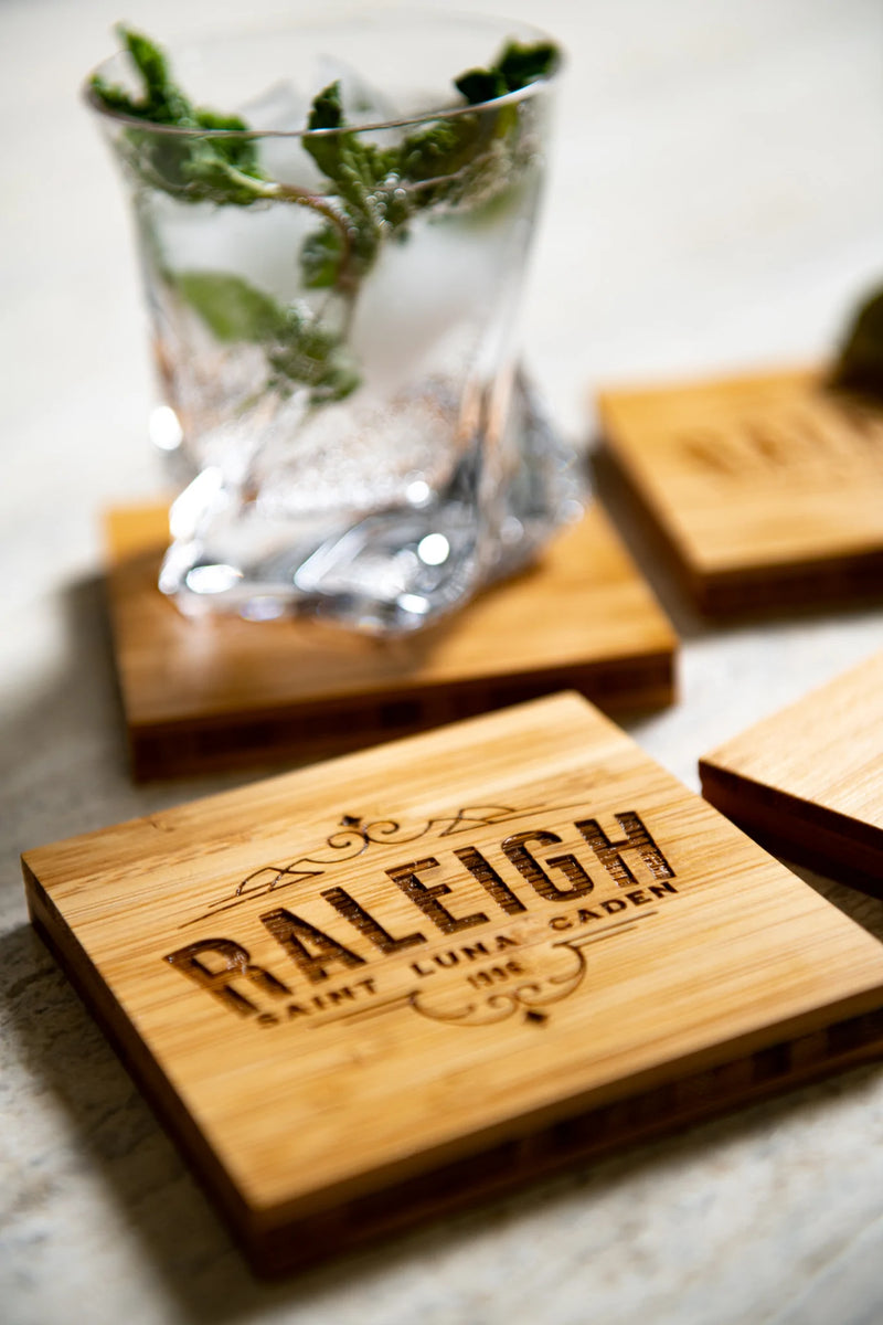 Personalized Family Name Coasters with Optional Coaster Holder