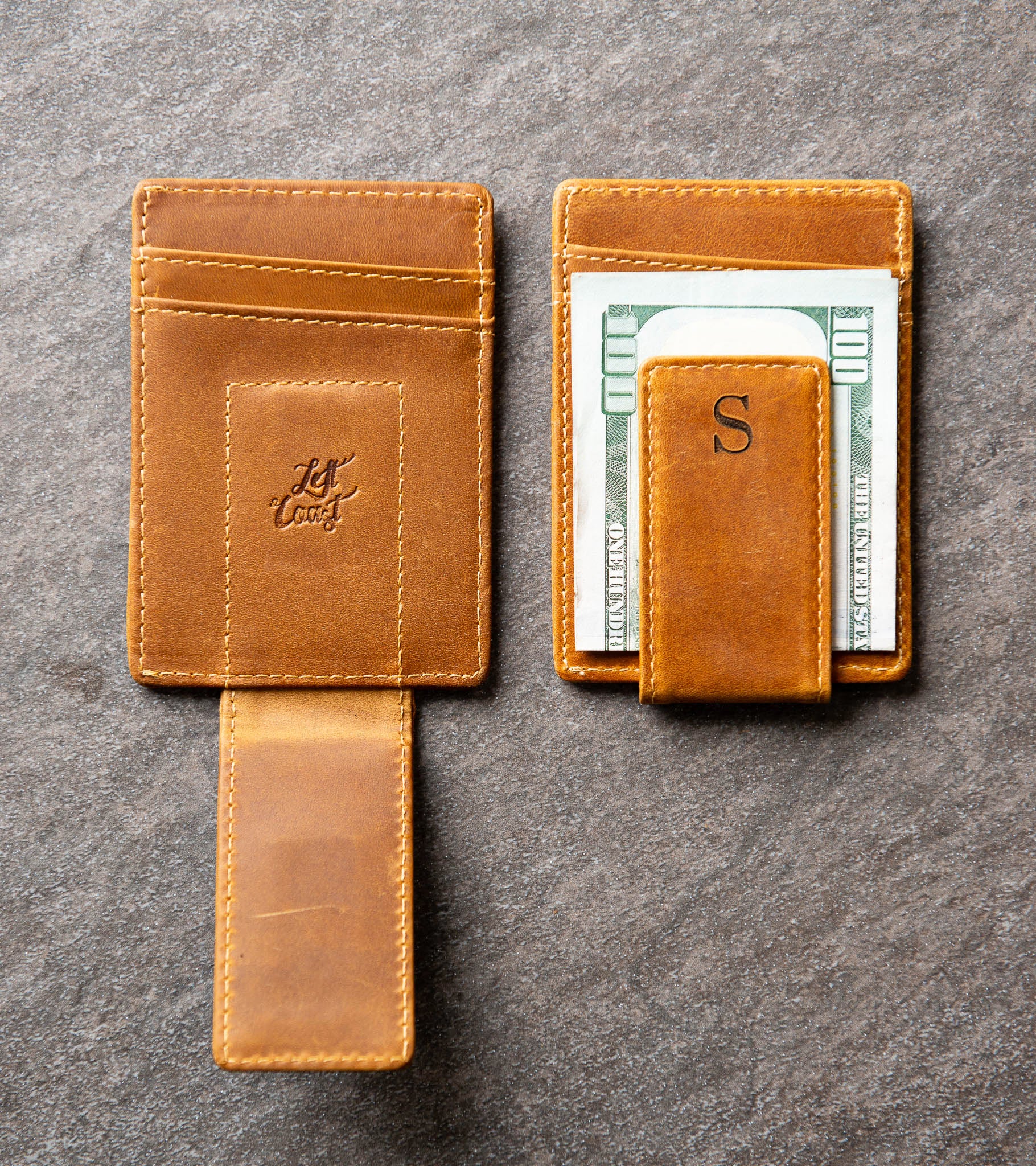 Personalized Leather Magnetic Money Clip - The Sanibel