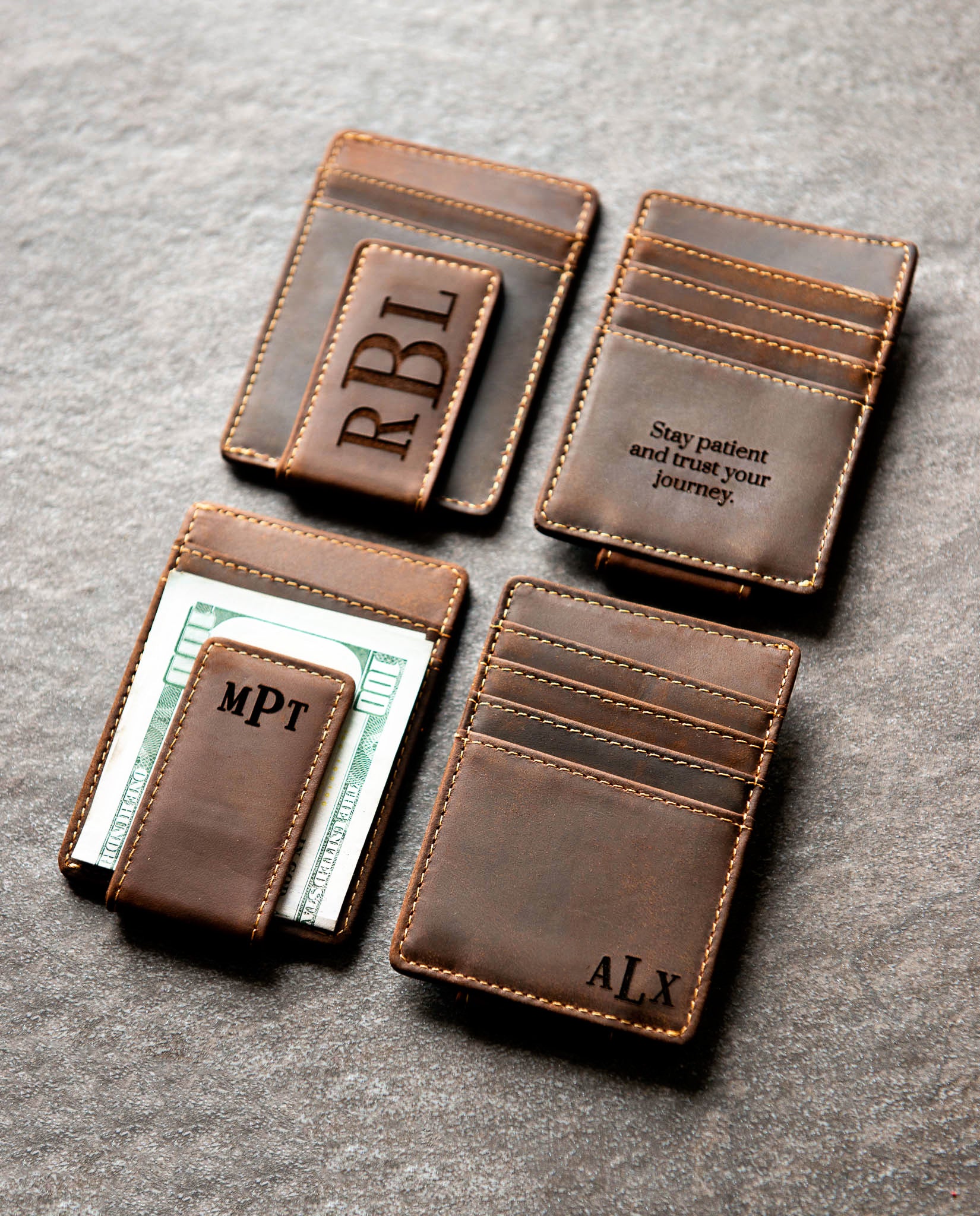 Personalized Leather Magnetic Money Clip - The Sanibel