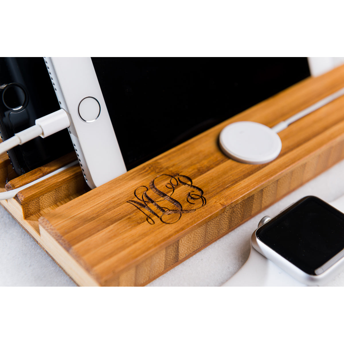 Personalized Double Slot Apple Watch iPhone Charging Dock