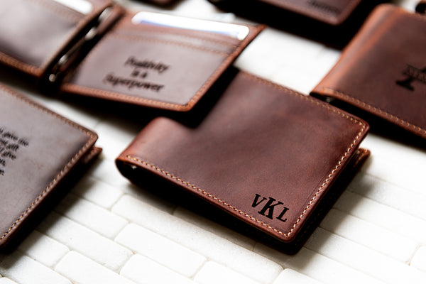 Personalized Leather Wallet with Monogram or Handwriting