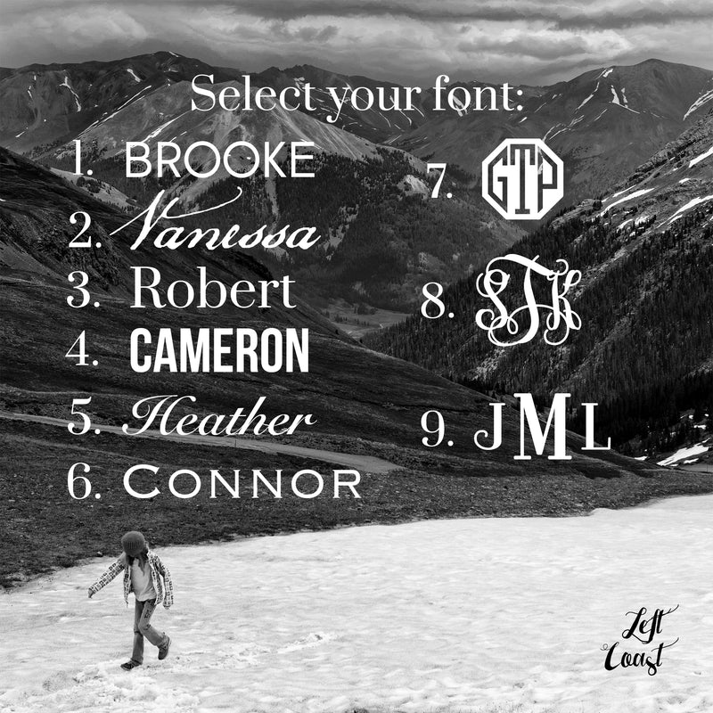 Font option examples for engraving names and monograms