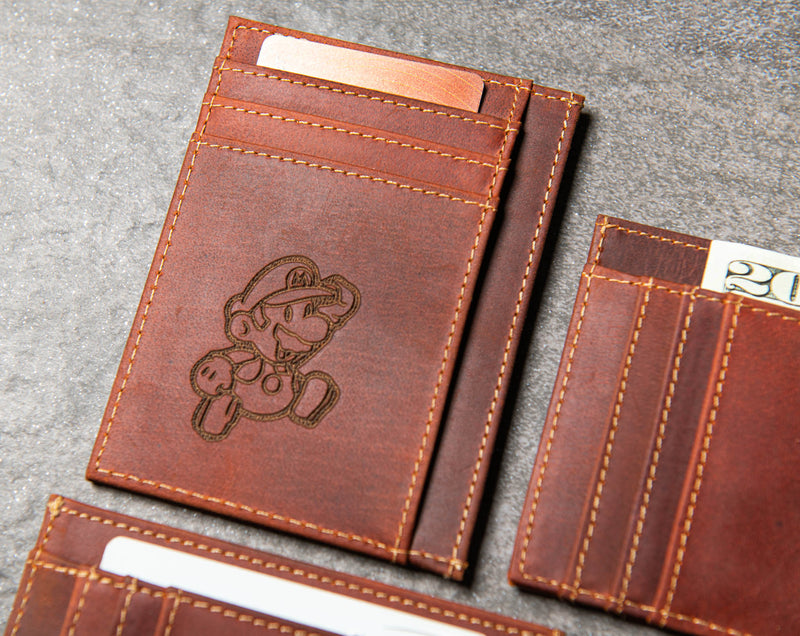 Gamer Slim Leather Wallet Personalized With ID Window The Ocala by Left Coast Original