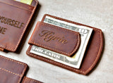 Engraved Super Slim Personalized Leather Magnetic Money Clip with money under clip