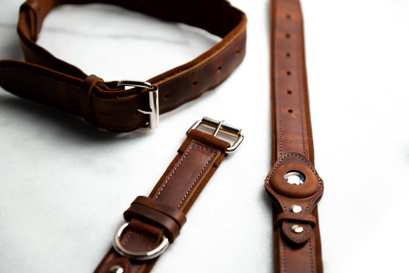 AirTag Distressed Leather Pet Collars
