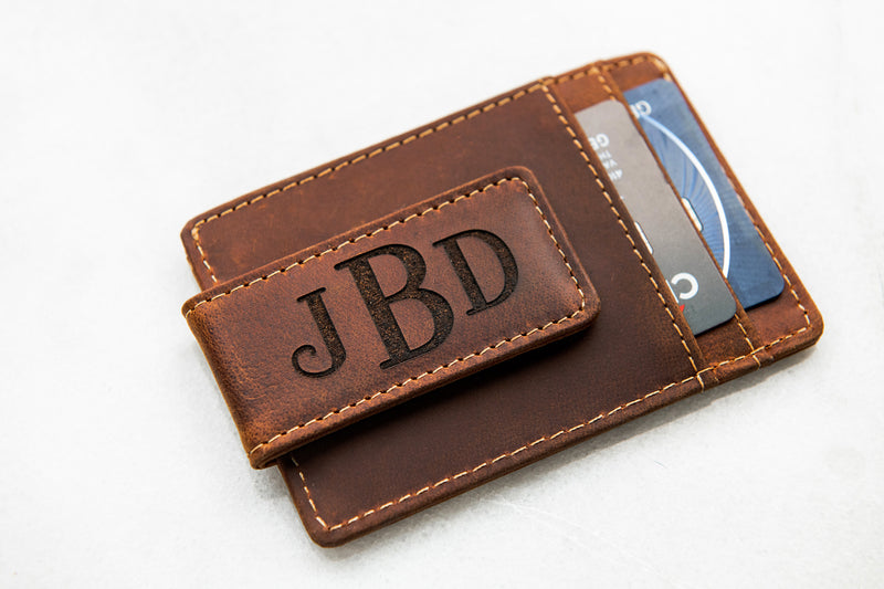 Arcadia Personalized Leather Magnetic Money Clip