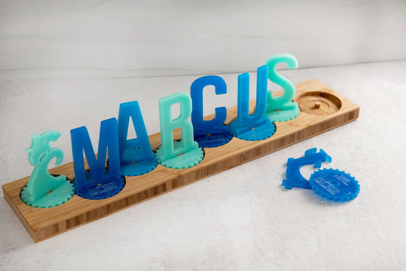 Personalized Sprocket Name Puzzle Acrylic and Wooden Toy Display | BusyWorx©