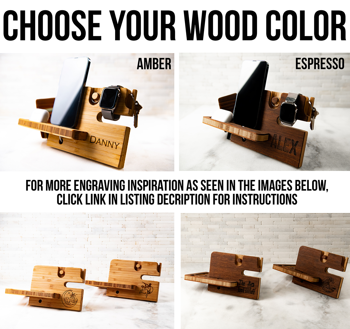 Personalized Wood Desktop Valet For Him - Charging Dock