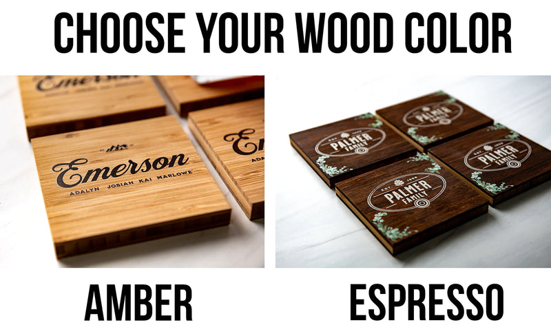 Personalized Wood Coasters | Floral Vine Artwork Print