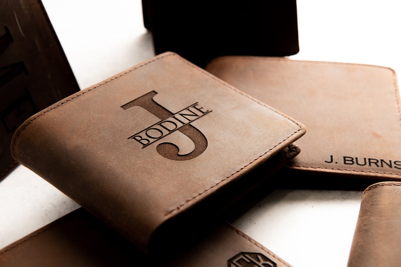 Custom Engraved Personalized Name and Message Bifold Leather Wallet